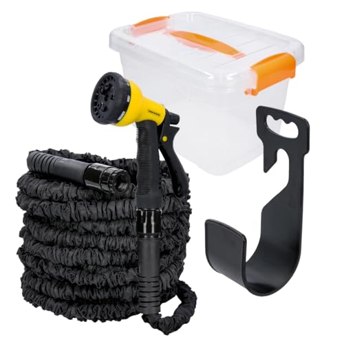 Tough Master Expandable Garden Hose 100FT Flexible Expanding Magic Watering Hose with 8 Function Spray Gun 3/4 1/2 Fittings Leak-Proof Hose Pipe Comes in Plastic Storage Box