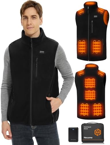 Fleece Heated Vest for Men with Battery Pack 16000mAh 7.4V, Warming Mens Heated Vest, Fleece Heating Vests for Men Hunting-L