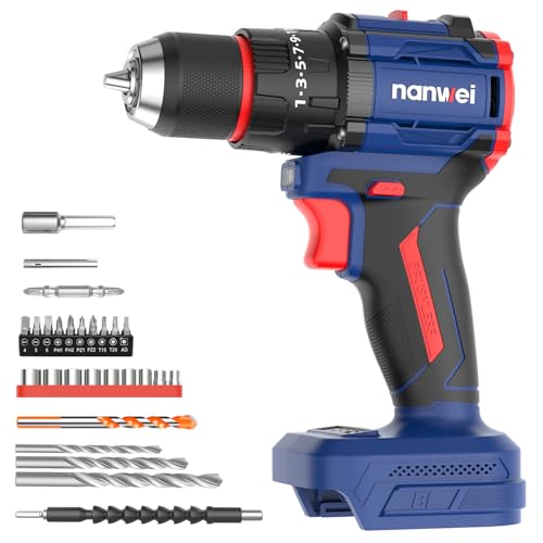 NANWEI 電動ドライバー 充電式ドリルドライバー マキタバッテリー対応 最大50N・m ブラシレスモーター 21段階トルク調節 2スピードモード 無断変速 小型軽量 LEDライト 正逆転切替 ネジ締め/ネジ外し/穴あけ 本体のみ 【バッテリー・充電器別