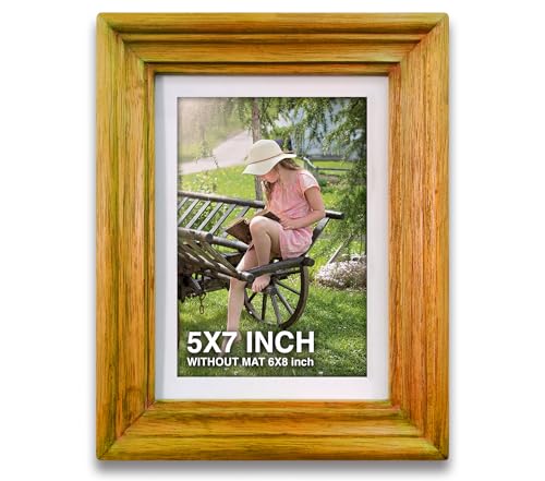 Image of 5 x 7 inch Wooden Photo Frame with Mat, Yellow Photo Frame 5 x 7 inch with Mat or 6 x 8 inch without Mat for Wall Decoration, Gallery Walls, Best Wooden Photo Frames for Posters and Photos
