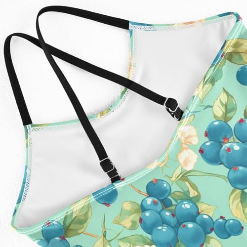 Yuiboo Art Blueberries Flowers Girls Swimsuit Bathing Suit Toddler Girls Swim Suit Swimwear 3T4