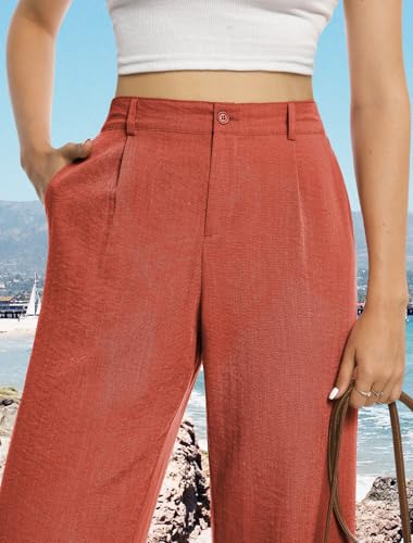 Image of Feiersi Womens Casual Wide Leg Pants High Waisted Button Down Straight Long Trousers Palazzo Pants