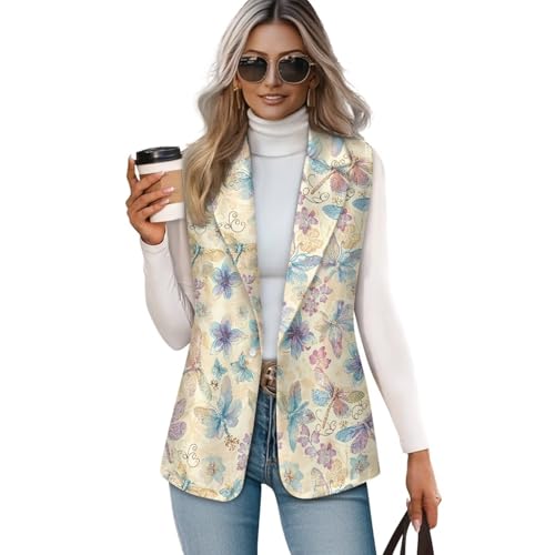 Womens Vest Blazer Sleeveless Vest for Ladies Work Lapel Collar Jacket Coat Casual Loose Long Blazer Jackets