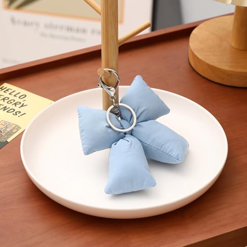Image of Pink Bow Keychain Bag Charms Y2K Bowknot Plaid Keychains Coquette Aesthetic Purse Handbag Backpacks Charms (Blue)