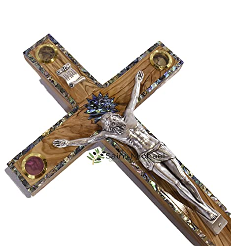 Generic 14 Inch Large Wall Cross - Olive Wood Crucifix for Wall Décor - Holy Land Cross Filled with Holy Relics - Entryway Cross or Gift for Any Special Occasion - Image 4