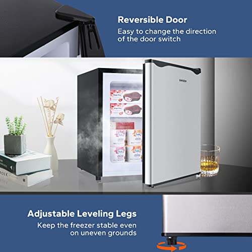 Bangson Mini Freezer,1.1 Cu.ft Small Freezer, Upright Freezer With Removable Shelf, Single Reversible Door, Compact Freezer For Home, Kitchen, Office, Apartment(Silver) #TOP4