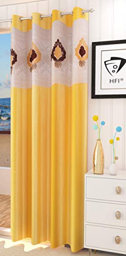 Image of LaVichitra Polyester Door Curtain with Designer Net (7ft, Yellow) -1 Piece