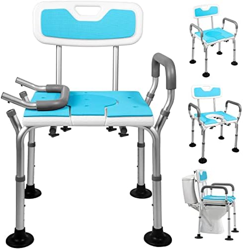 ARKANTOS 3 in 1 Shower Chair with Arms and Back, Medical Raised Adjustable Toilet Seat Riser Safety Fame with Handles, Heavy Duty Bath Seat for Seniors, Disabled and Pregnant Holding up to 300 LBS