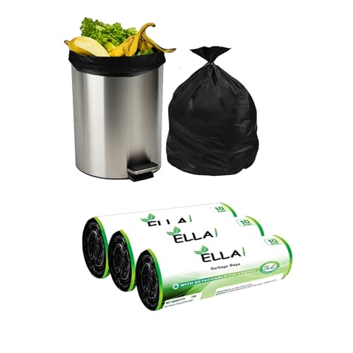 Image of ELLA Black Garbage Bags 30 x 37 Inches 3 Rolls 30 Bags Extra Large Tear Resistant Trash Bags for Household Office Restaurant Outdoor and Cleaning Bins With Check Duster Cloth Free