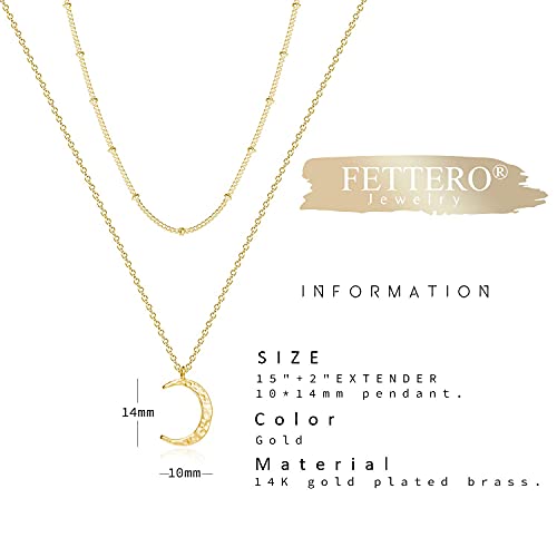 Image of Fettero Pendant Necklace Gold Choker Layered Coin Open Karma Circle Full New Crescent Moon 14K Gold Plated Simple Dainty Necklaces for Women Jewelry Gift