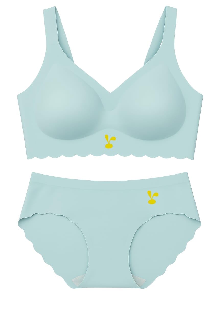 Women's Scalloped Edge Bralette and High-Waist Panty Set, Mint Blue, Seamless Comfort Wear, Two-Piece Lingerie-image-38