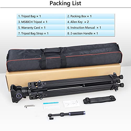 Heavy Duty Video Stativ, ARTCISE MS80 72,4 Zoll / 184 cm Aluminiumlegierung Doppelrohr Schnellverschluss Schüsselstativ… – Bild 8