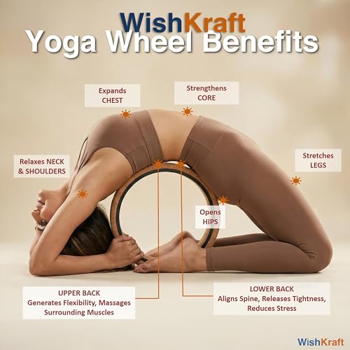 Image of WishKraft Wide Yoga Wheel for Back Pain Relief & Back Stretching 13 x 6.5 inch | Anti-Slip Foam Yoga Roller for Yoga, Pilates, Stretching, Backbend & Posture Correction (ChakraWheel+2Blocks+Bag+Belt)