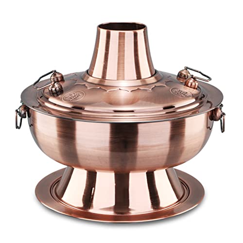 Carbone Pentola Calda Vintage Rame Pentola Shabu Shabu Con Camino Acciaio Inossidabile Pentola Shabu Fornello Pentola Pentole Per 3-6 Persone Festa Di Famiglia (Rosso Rame),30cm