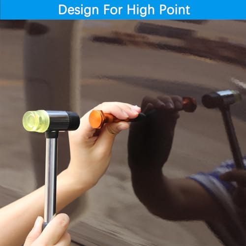 Image of Paintless Dent Repair Kit, Rubber Hammer with Tap Down Pen and 9 Shaped Heads, Dent Removal Tool for Car Body, Appliance Metal Panels, DIY Dent Repair