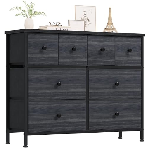 YITAHOME Dresser for Bedroom, Wide Fabric Dresser with 8 Drawers, Large Bedroom Dresser for Storage and Organization, Drawer Chest for Closet Living Room Hallway Office Black Stripe 8-Drawer