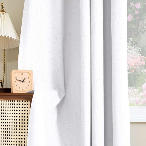 H.VERSAILTEX Linen Look 100% Blackout Curtains 63 Inches Long for Bedroom Full Light Blocking Rod Pocket Linen Textured Thick Window Curtain Drapes with White Backing, White, 2 Panels by H.VERSAILTEX - Image 7