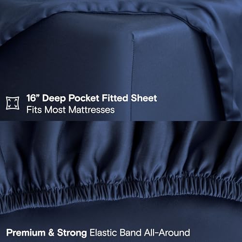 Image of DOZ Sheet Set, 100% Viscose derived from Bamboo, Organically Grown, Buttery Soft, Cooling Sheets, High GSM, Deep Pockets - 4 Piece - 2 Pillowcases 1 Fitted 1 Top Sheet (Sapphire, King)