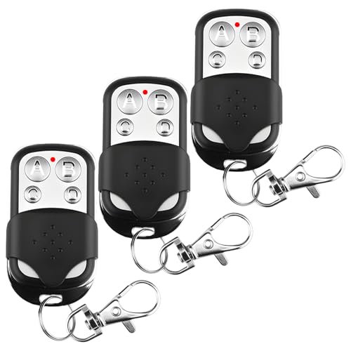 3 Pcs 433.92 MHz Universal Garage Door Remote Control Gate Remote Control Wireless Gate Opener Cloning Key Fob Electric Gate Fob with 4 Buttons for Car Garage Doors Roller Shutters