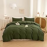 ECOCOTT 3 Pieces Duvet Cover Set Queen 100% Washed Cotton 1 Duvet Cover with Zipper and 2 Pillowcases, Ultra Soft and Easy Care Breathable Cozy Simple Style Bedding Set (Avocado Green)