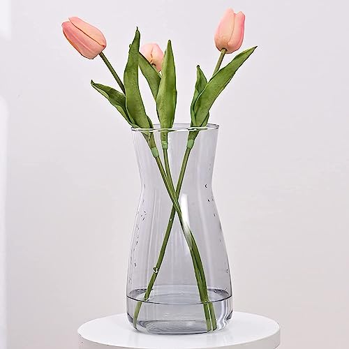 Vzmiza Grey Glass Vase, Premium Quality Flower Flowers Rustic Home Decor, Decorative Modern Farmhouse, Ideal Shelf