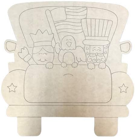 Uncle Sam Truck Wood Cutout, Paintable Unfinished Shape, Door Hanger 12''