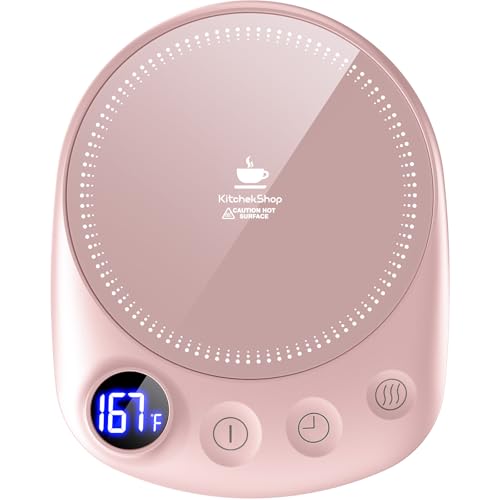 KitchekShop Coffee Mug Warmer - Fastest Heating & Highest Temperature, Coffee Cup Warmer for Desk Auto Shut Off, 4 Temp Settings & 1-12H Timer, Smart Electric Beverage Warmer for Coffee, Tea (Pink) by KitchekShop - Used condition - US$26.11