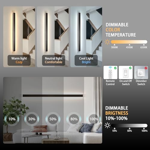 Image of AioTio 2pack Modern LED Outdoor Wall Lights,39inch Dimmable LED Long Strip Outside Wall Lighting Fixture IP65 Waterproof,Black Outdoor Porch Lights Wall Mount,Exterior Sconce Lights for House,Garage