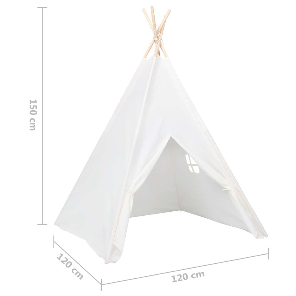 Kinder Tipi-Zelt mit Tasche 120x120x150 cm Pfirsichhaut Weiß Spielzelt für Kinderzimmer Garten Outdoor Indianerzelt Spielhaus mit Fenster und Tragetasche