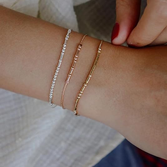 Image of JoycuFF Inspirational Morse Code Bracelets for Women Silver Beads Jewelry Encouragement Mantra Gifts for Her
