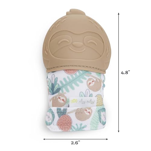 Image of Itzy Ritzy Silicone Teething Mitt - Soothing Infant Teething Mitten with Adjustable Strap, Crinkle Sound & Textured Silicone to Soothe Sore & Swollen Gums - for Ages 3 Months & Up (Sloth)
