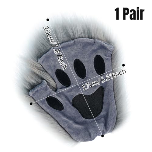 Guantes de patas de gato Therian Paws mitones largos bordados de felpa 5