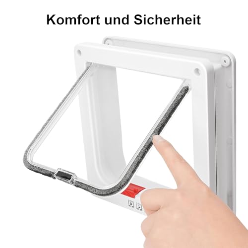 Katzentür, Sicherheits-Haustier-Tür mit 4-Wege-Schloss, katzenklappe innentür, Katzenklappe Außentür, für Innen Außentür, Fenster, Wand, für Katzen und kleine Hunde, weiß, 20×19cm(S)