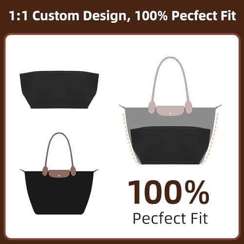 Doxo Purse Organizer Insert Compatible with Longchamp Le Pliage M/L Handbags,Shoulder Bag L,Custom Fit Size,with Cup Holder(Large,Black)3
