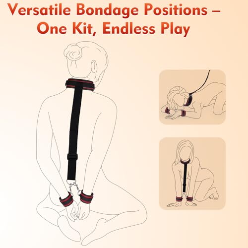 Image of BDSM Sex Bondage Neck to Wrist Restraints Kit, Sex Toys for Couple Adjustable Behind Back Handcuffs Bondage Restraints Set, Bed SM Adult Sex Game Play, Sex Toys for Women Man Beginner