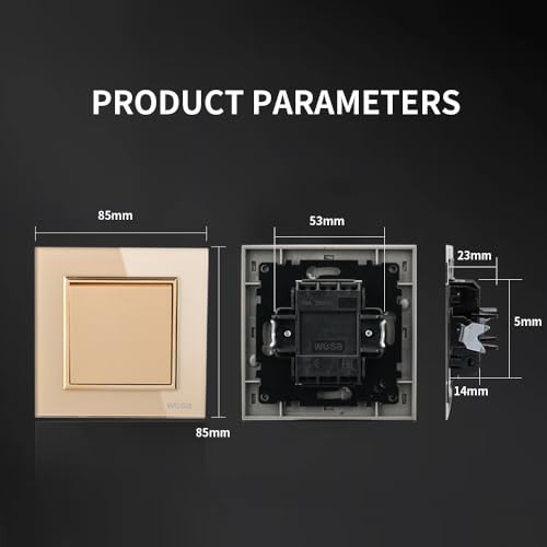Wandschalter,Wandschalter Glaspaneel Gold 1 Weg,Mechanischer Wandschalter 86 mm, Standardschalter 10 Amp, 250 V