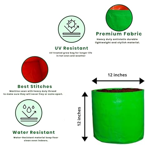 Image of Grow Bag 12x12 inch, Premium HDPE 225 GSM for Terrace Gardening, UV Stabilized Plant Bags for Vegetables and Flowers, 4-6 Years Life (12x12, Pack of 5)