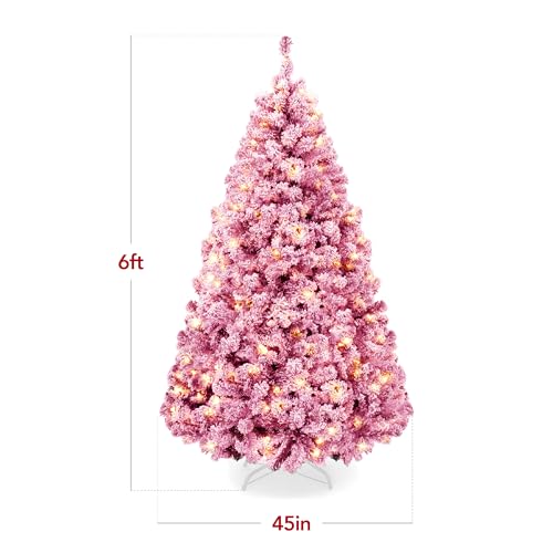 Best Choice Products 6ft Pre-Lit Pink Christmas Tree, Artificial Snow Flocked Full Fir Tree, Holiday Decoration w/ 250 Lights, 928 Branch Tips, Foldable Metal Base