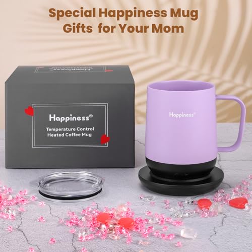 Image of Happiness Smart Heated Coffee Mug,12oz Rechargeable Electric Self Heating Temperature Control Coffee Cup,Gifts for Mom Dad Grandma Wife