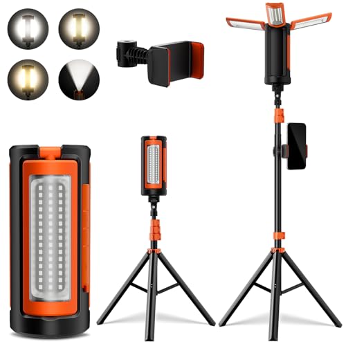 GPJ Portable Rechargeable LED Camping Light 10000mAh with Stand 3200 Lumens Dimmable Work Light for Outdoor Camping Garage Power Outages Emergency Fishing
