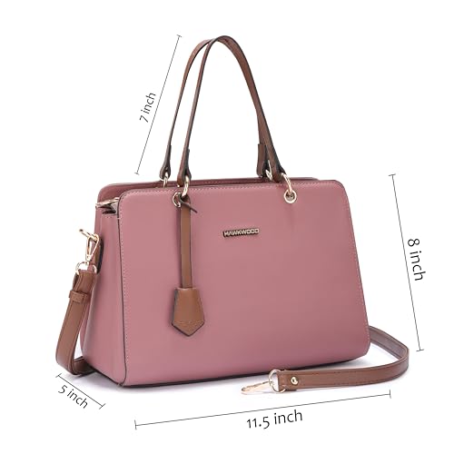 Image of HAWKWOOD Women's Premium PU Leather Structured Handheld Bag with Adjustable Shoulder Strap | Multi-Compartment Office & Casual Tote | Elegant Top Handle Purse for Daily Use