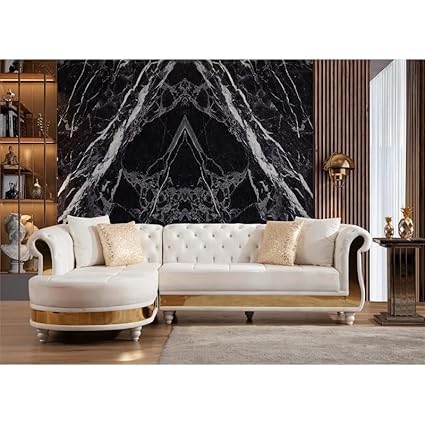 Image of A to Z Furniture Classic Chesterfield Sofa Set Luxury Chesterfield Sofa in for Home Living Room & Office (L-Shape 4 Seater Sofa Beige)