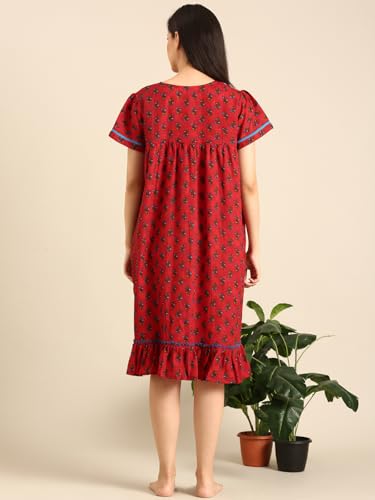 Image of Rupa Jon Aishwarya Women Short Printed Nighty in Premium Cotton Blend Fabric, Midi Length, Night Dress, Three-Fourth Length for Comfortable Everyday Wear