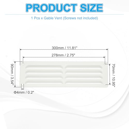 PATIKIL 12x3.5 Inch Aluminum Vent Cover, Screen Air Grille Ventilation Cover HVAC Louvered Grill for Home Kitchen Fireplace Bathroom Wall Ceiling, White by PATIKIL - Used condition - Image 2