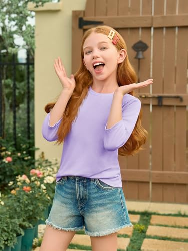 Image of Haloumoning Girls Casual 3 /4 Sleeve T Shirts Kids Crewneck Tops Fashion Tees 5-14 Years