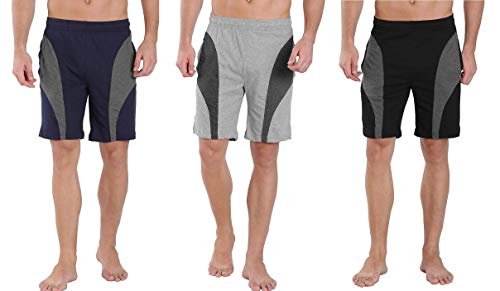 Image of DIA A DIA Men Cotton Sports Shorts Combo Pack of 3 (Size-M, Navy-Grey -Black)