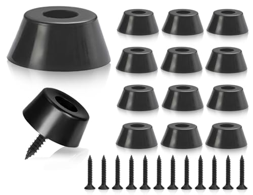 ZoeTekway Juego de 12 Patas de Goma para Proteger Las Patas de Las Sillas de Mesa,Topes de Goma para Proteger La Humedad y Los Arañazos en el Suelo,12 Pies y 14 Tornillos(Negro,25 mm)