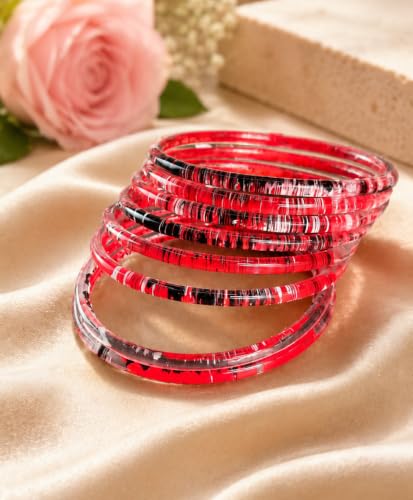 Image of NMII Premium Glass Bangle Set for Women | Multicolor Designer Kangan | Fancy Kanch ki Chudiya | 3D Transparent Chudi Set | Wedding & Festive Occasions Bangles