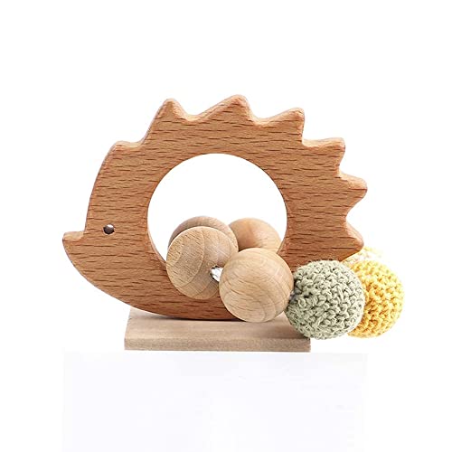 Promise Babe Baby Rassel Greifling, Süß Igel Holz Baby Rassel Handgefertigt Montessori Baby Spielzeug Geschenk zur Geburtstag für Neugeborene Jungen Mädchen,Baby Boy Girls Hedgehogs Rattle Toy Gift Cover