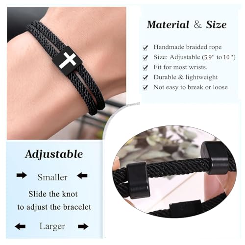 6 Pcs Braided Cross Bracelet Adjustable Rope Jesus Bracelets with Metal Knot Christian Woven String Wristband for Men Women4
